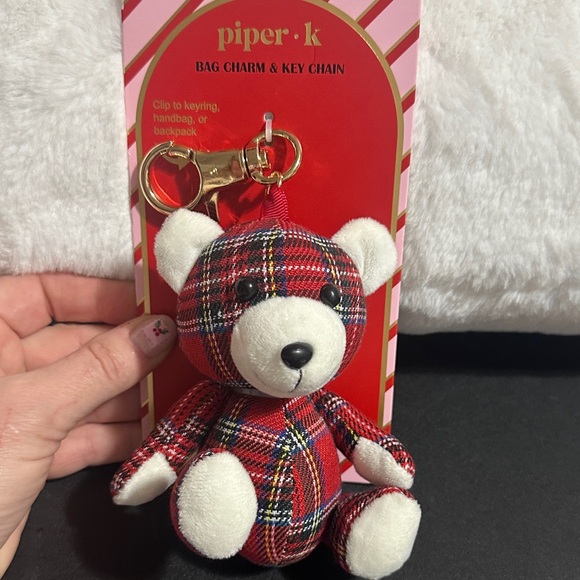 Piper K Accessories - Piper K Christmas plaid teddy bear bag charm and key chain